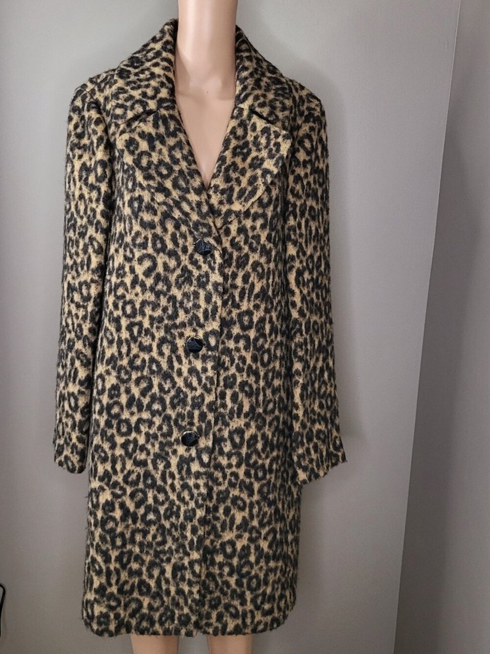Kate Spade New York Leopard Wool Blend Coat L Leopard Print Statement Jacket